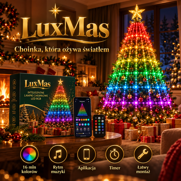 LuxMas Starlight – inteligentne lampki choinkowe LED RGB z gwiazdą